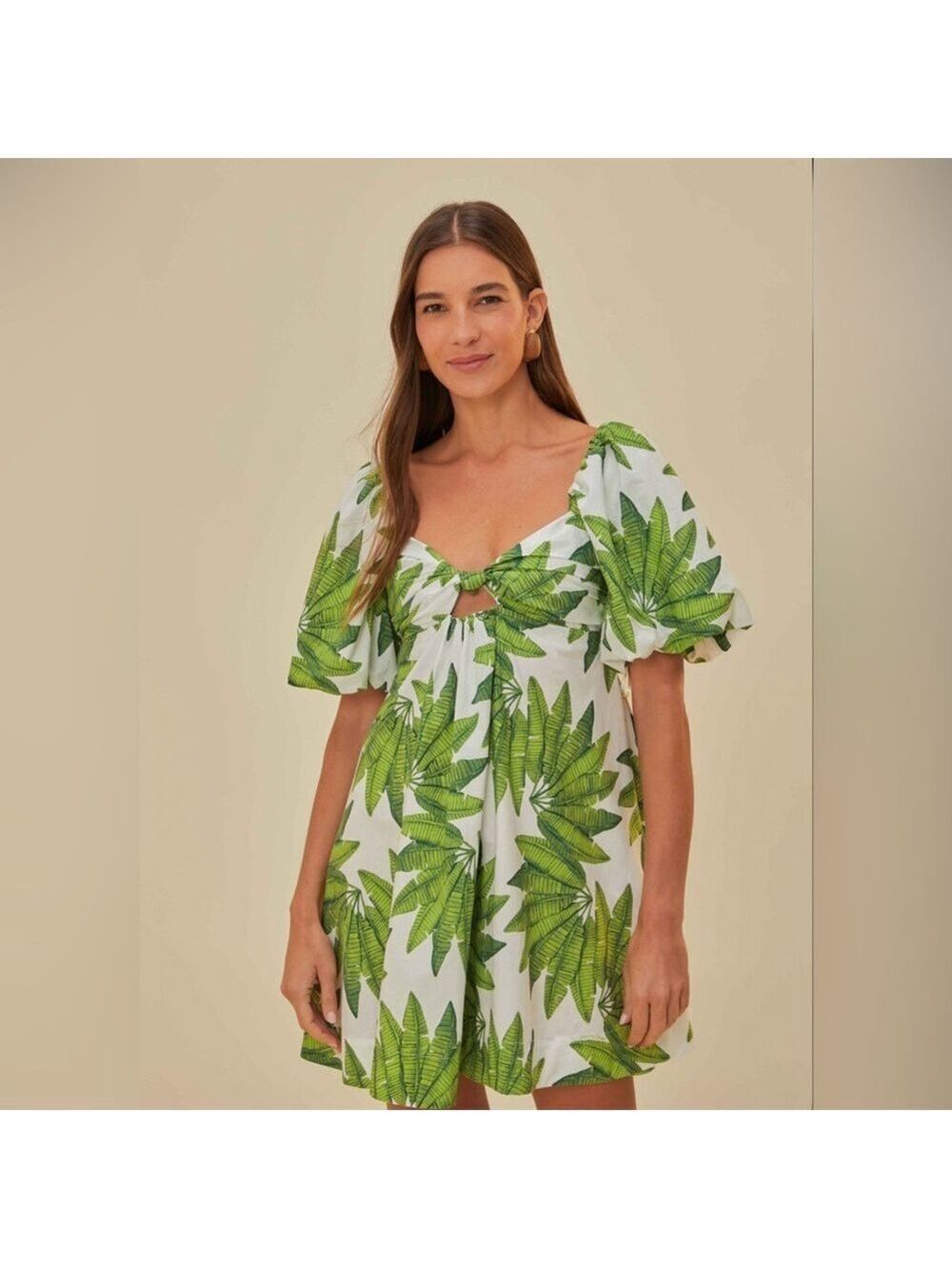 Farm Rio Off-White Palms Fan Mini Dress